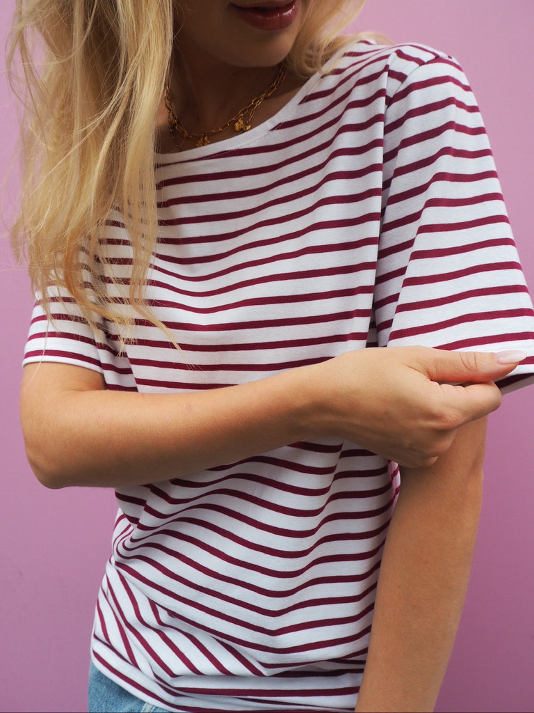 HAPPY T-shirt SS Bordeaux stripe