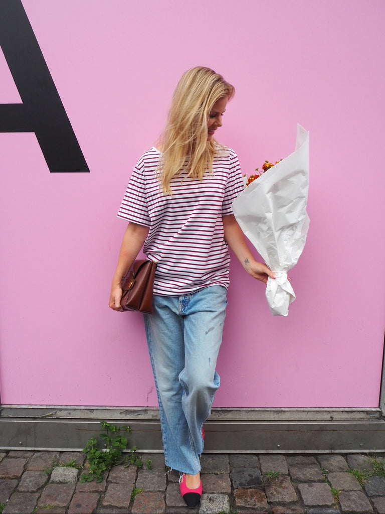 HAPPY T-shirt SS Bordeaux stripe