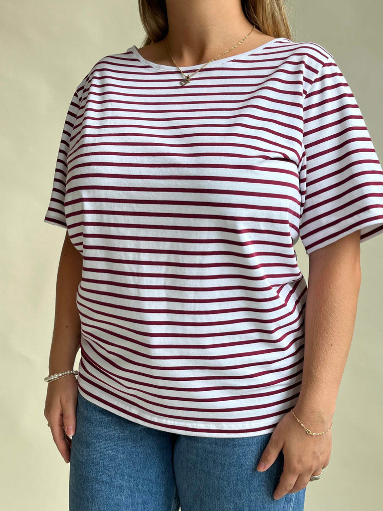 HAPPY T-shirt SS Bordeaux stripe