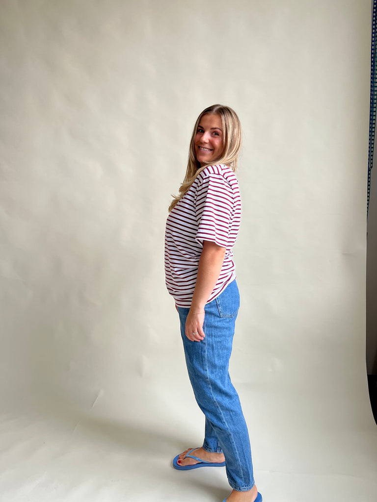 HAPPY T-shirt SS Bordeaux stripe