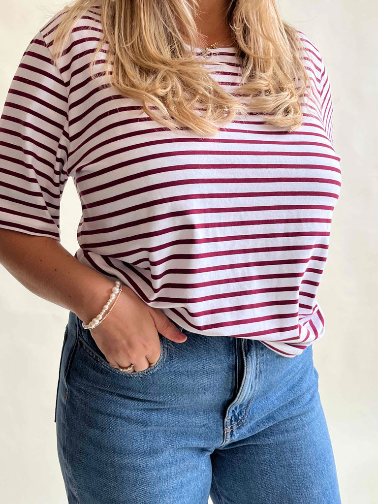 HAPPY T-shirt SS Bordeaux stripe